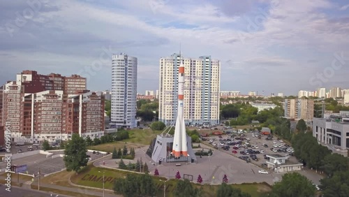 Soyuz carrier rocket monument in samara russia midday at museum photo