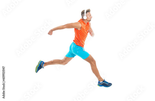 runner at a long sport run race. runner run isolated on white studio. sport runner crossed the finish line after completing a marathon. runner sprinted with incredible speed. sport competition