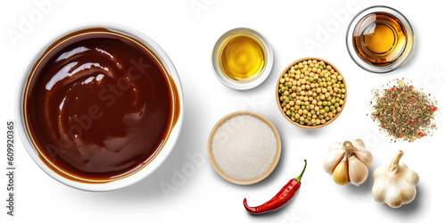 Hoisin Sauce ingredients Soybeans, vinegar, sugar, garlic, sesame oil, chili peppers, and spices, transparent photo