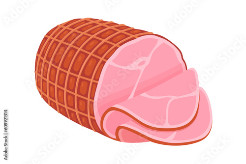 Smoked ham isolated, delicious sliced ham illustration