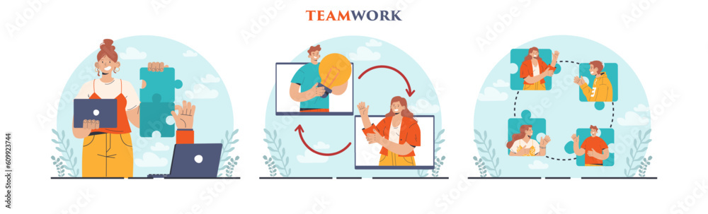 Business teamwork concept set. Idea of partnership and cooperation Business teamwork concept set. Idea of partnership and cooperation