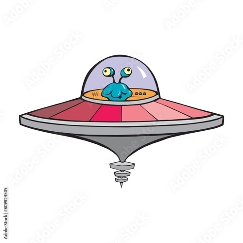 Cartoon of alien flying saucer isolated on a white background