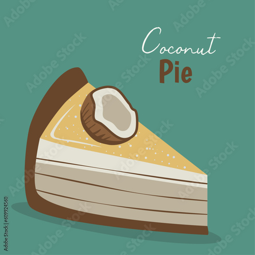 Flat Design Illustration Slice of Coconut Pie	