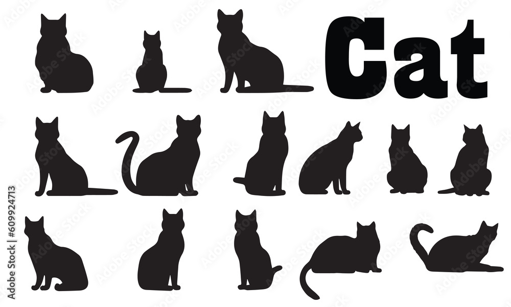 A collection of silhouette cat vector set