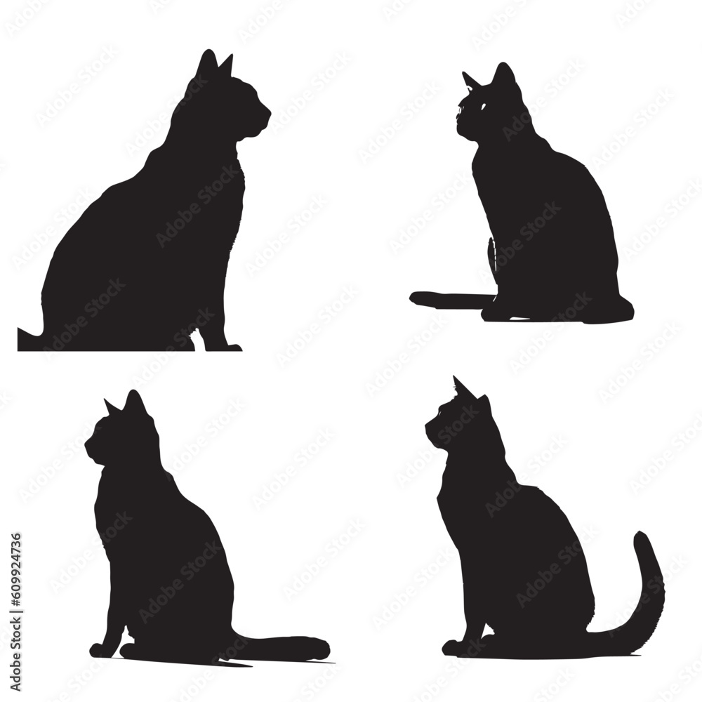 A set of silhouette cat vector design