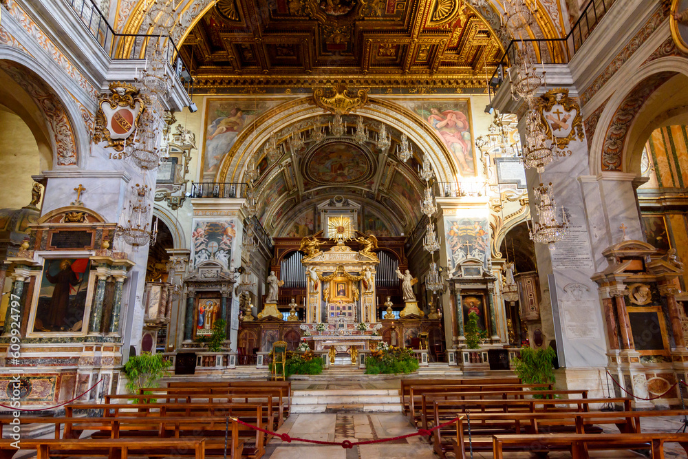 Basilica of St. Mary of Altar of Heaven on Capitoline hill interiors, Rome, Italy
