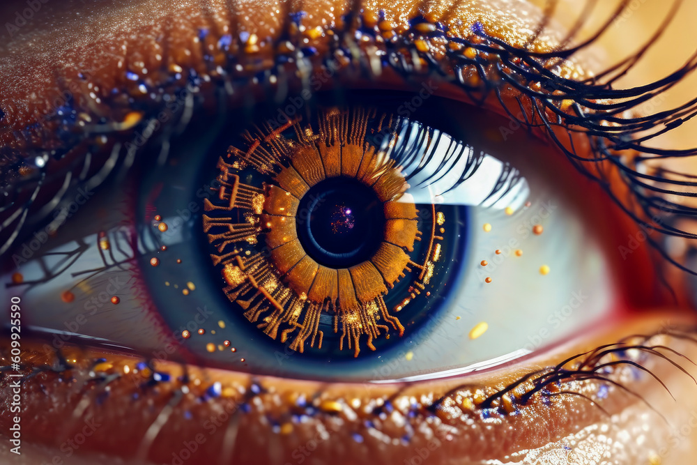 a woman's eye with an electronic circuit