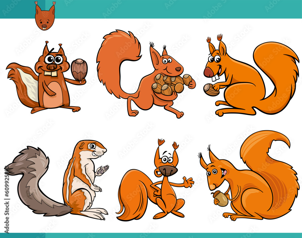 cartoon funny squirrels animal comic characters set