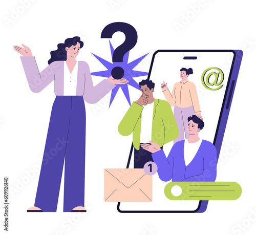 Positive aspect of social networks. Character asking a question