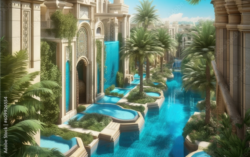 Obraz premium Swimming pool in the hotel. Generative AI.