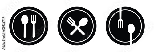 Fork, knife, spoon and plate set icon, vector illustration