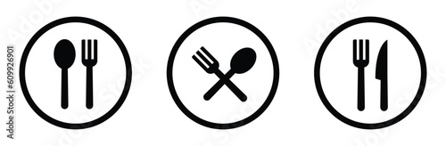 Fork, knife, spoon and plate set icon, vector illustration