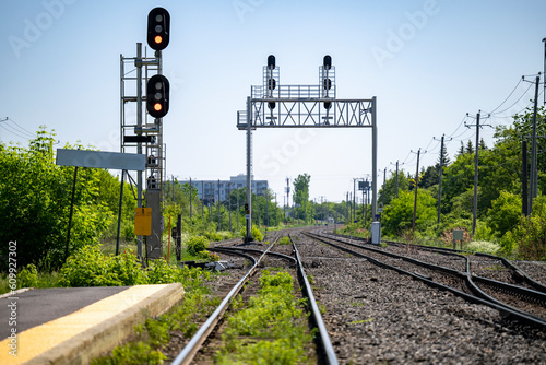 A railroar track in a city