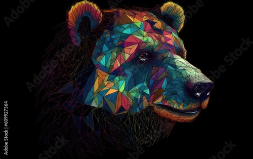 Brown bear colorful art of the portrait. Generative AI.