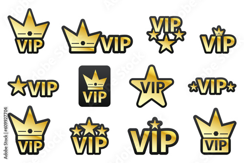 VIP badges collection with stars and crown