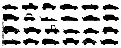 Black cars silhouette collection. Set of black vehicle silhouette. Black transportation silhouette icons