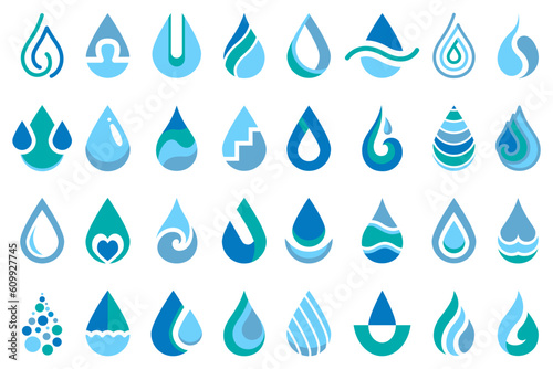 Set of water drop logo in a flat design. Water drop icon collection