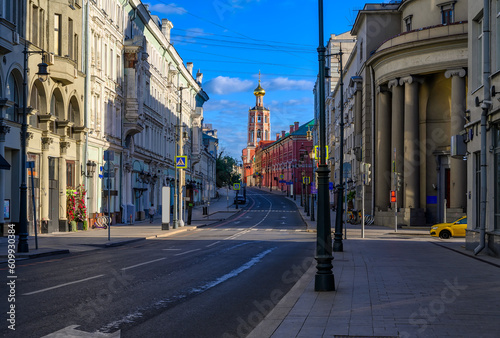Petrovka street in Moscow  Russia. Architecture and landmarks of Moscow. Cozy cityscape of Moscow