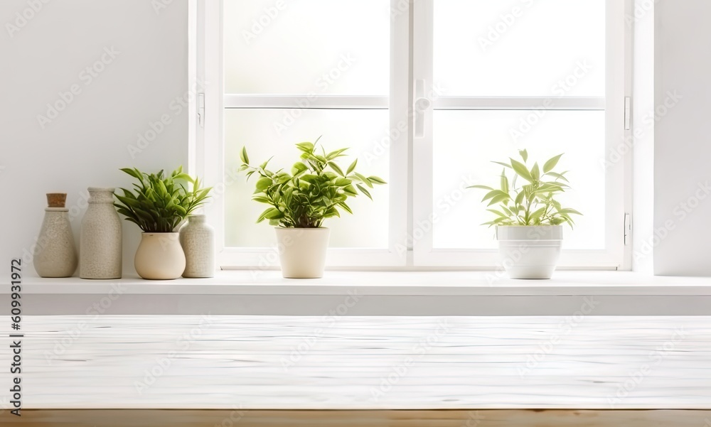 Fototapeta premium House decor inspiration. Table with stylish pot and plant on modern interior table