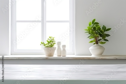 House decor inspiration. Table with stylish pot and plant on modern interior table © Thares2020