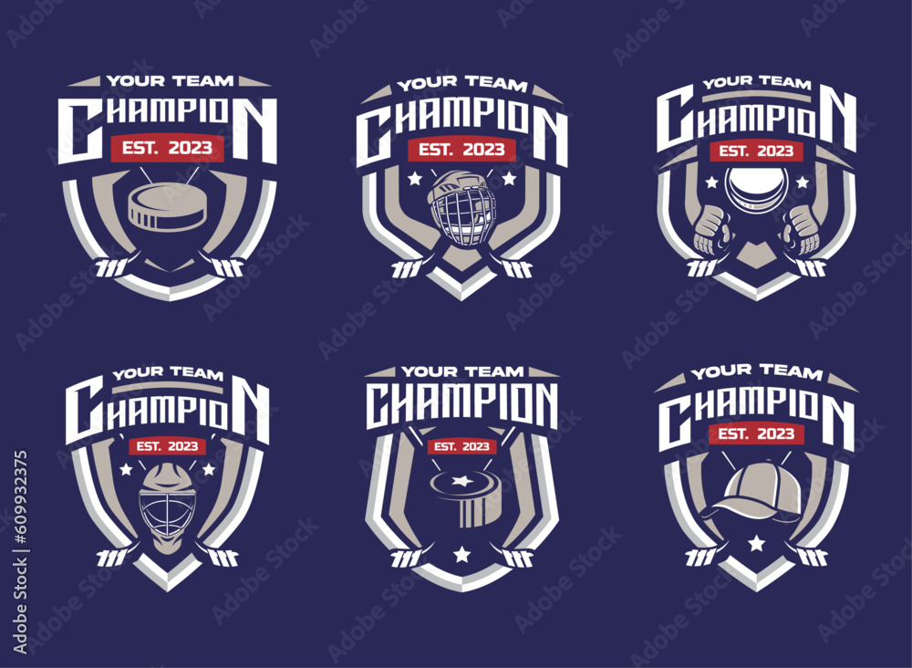 Hockey logo bundles, emblem collections, designs templates. Set of hockey logos