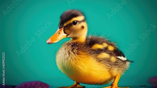 close up baby duckling with gradient background, Generative Ai