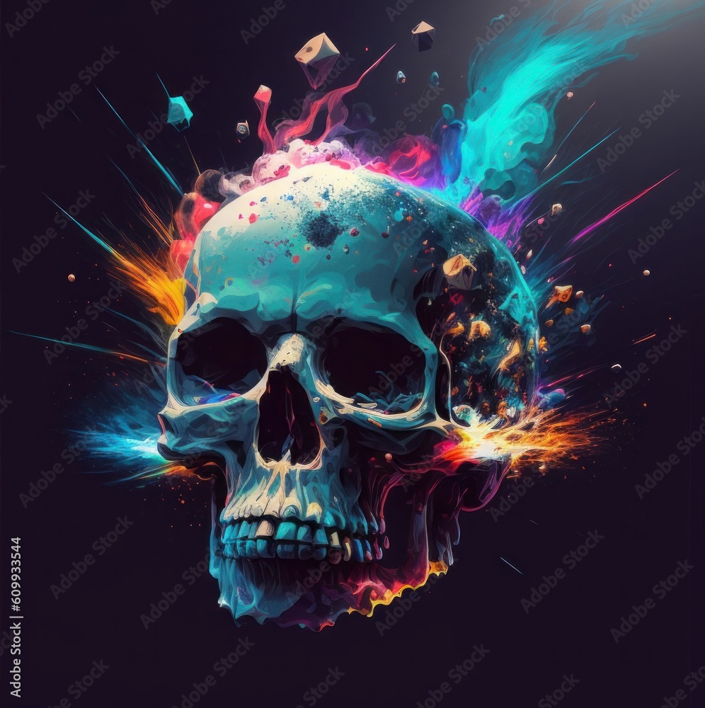 skull exploding in space colorful, Generative ai skull exploding in space colorful, Generative ai