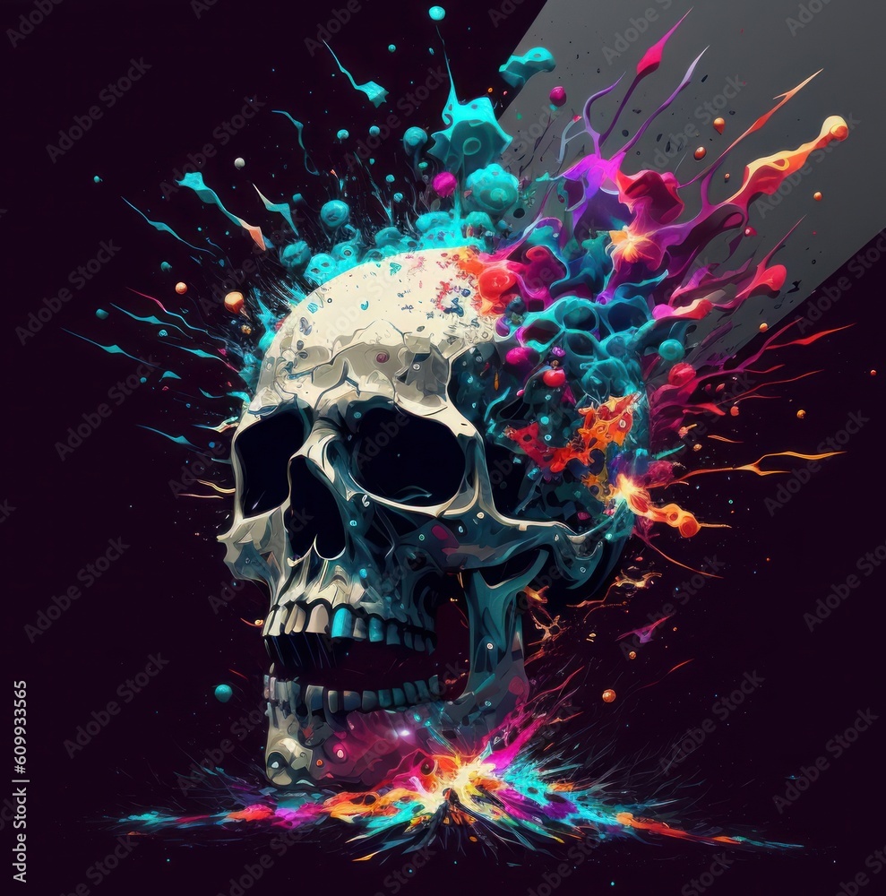 skull exploding in space colorful, Generative ai skull exploding in space colorful, Generative ai