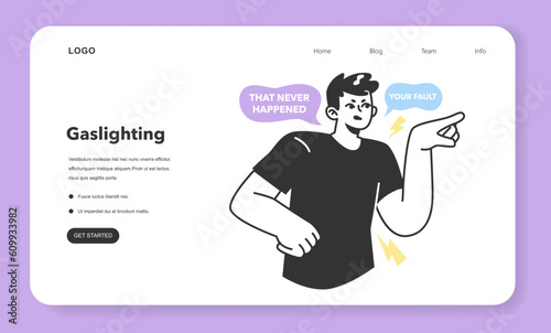 Gaslighting web banner or landing page. Psychological manipulation
