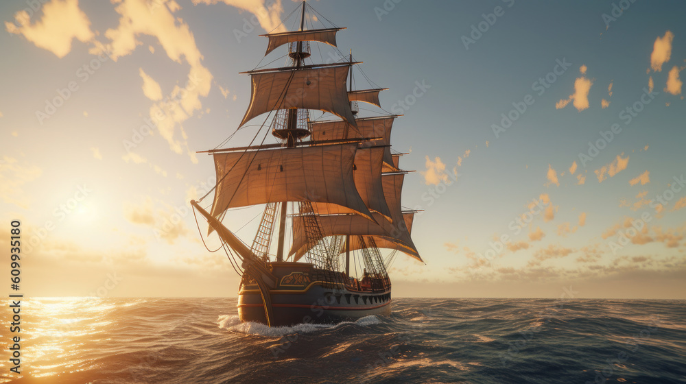 Journey Across the Baltic: A Small Sailing Ship Embarks on an Adventure. Generative AI
