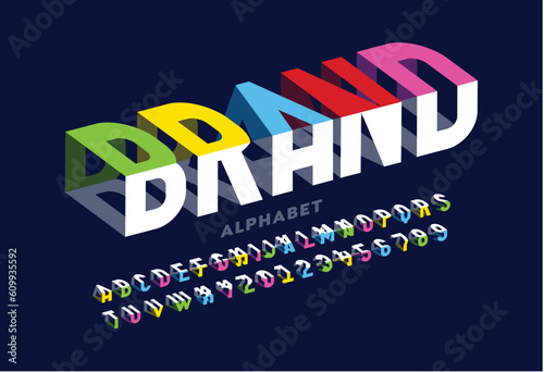 Brand bending 3d style font design, typography design, alphabet letters and numbers logo design
