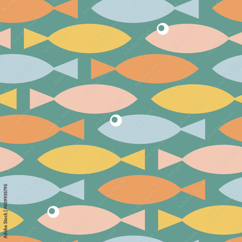 Seamless vector design with flat fish in the sea.