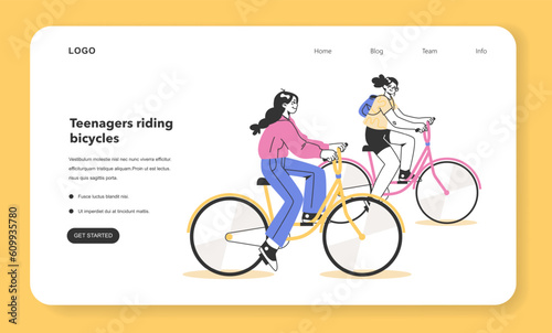 Healthy and active lifestyle web banner or landing page. Young teenage