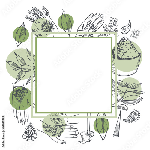 Henna set. Vector  frame.