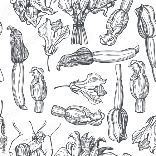 Zucchini flowers. Seamless pattern.