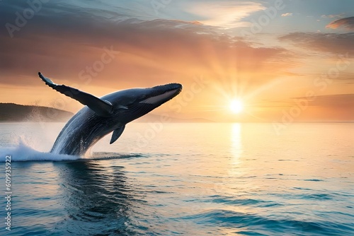 dolphin jumping at sunset  AI Generated  © SadiGrapher