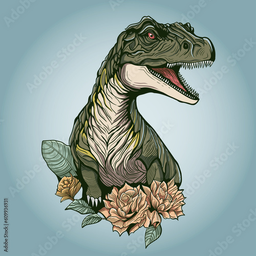 Dinosaur T rex in Summer Time Vector Illustration (ID: 609936931)