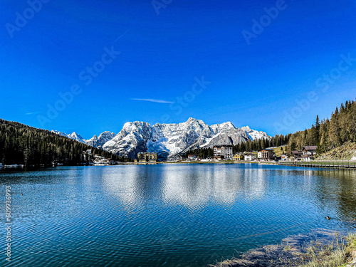 lake near auronzo di cadore in the mountains  photo