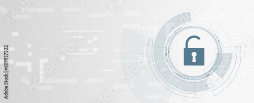 Internet digital security technology concept for business background. Lock on circuit board