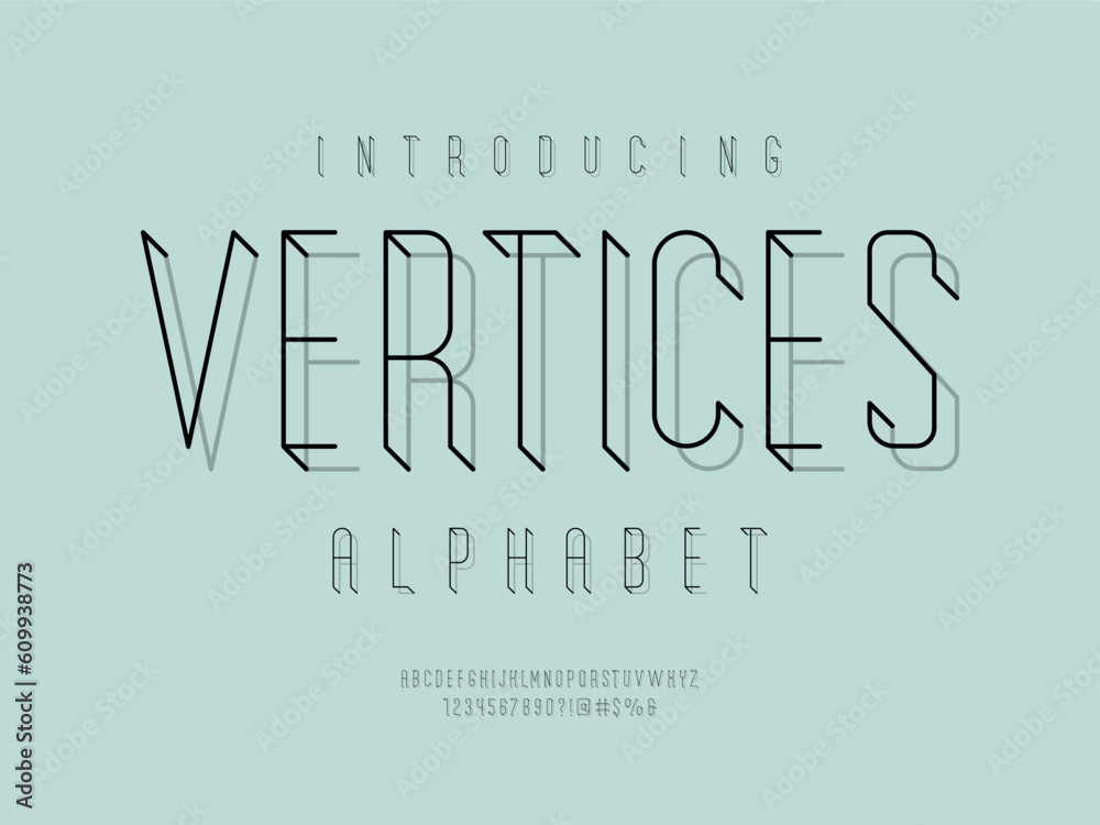 Vector of abstract 3 dimension style alphabet design with uppercase, numbers and symbols