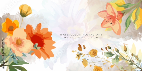 watercolor art background. Abstract art background vector. Luxury minimal style wallpaper with art flower and botanical leaves, Organic shapes, Watercolor background.