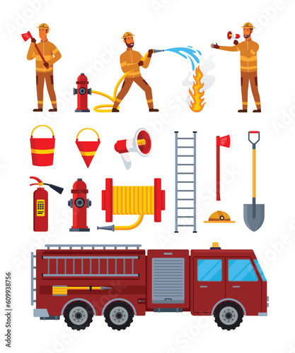 Firefighter man vector illustration collection