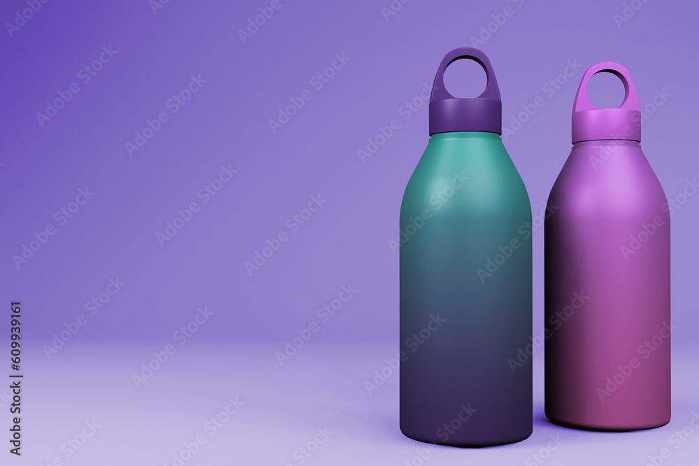 PSD sport bottle mockup in metallic stainless steel 3d rendering