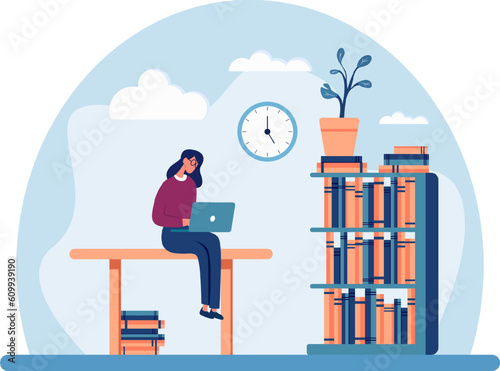 Vector flat illustration in cartoon style. The concept of online education, distance learning. Vector EPS 10