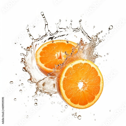 Orange overflowing with freshness. Generative AI