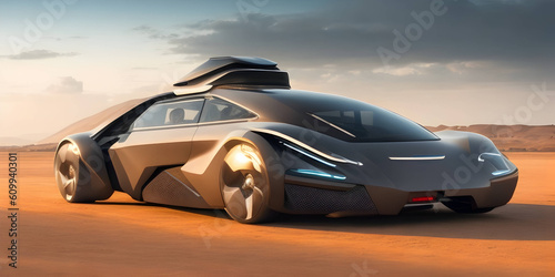 Sci-fi car of the future in the desert © Q