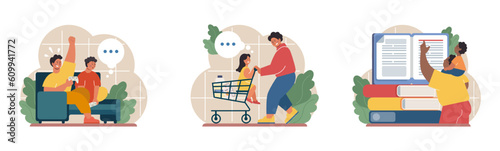 Joint parenting set. Divorced spouses raising a child together. Joint physical