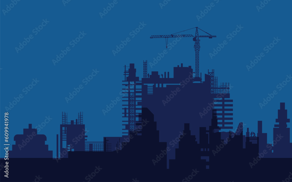 Construction site with Tower Cranes, Building background, vector illustration.