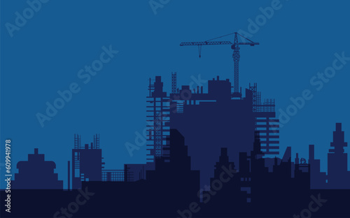 Construction site with Tower Cranes, Building background, vector illustration.