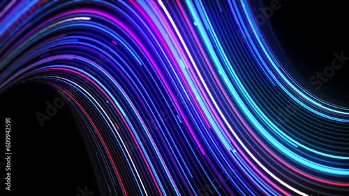 Colourful blue neon swirl lines technology motion graphics background, Blue line 3d animation seamless loop